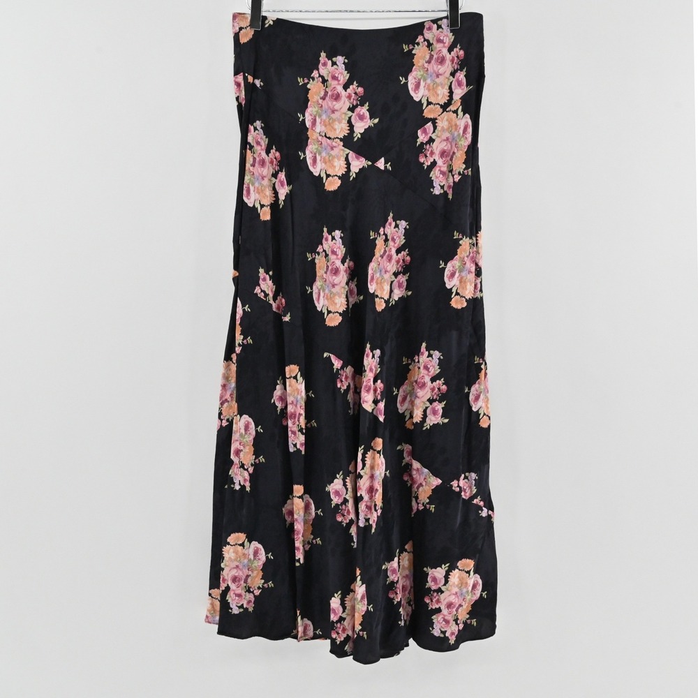 LoveShackFancy Booker Floral Jacquard Maxi Skirt Womens Sz L Black Silk Romantic